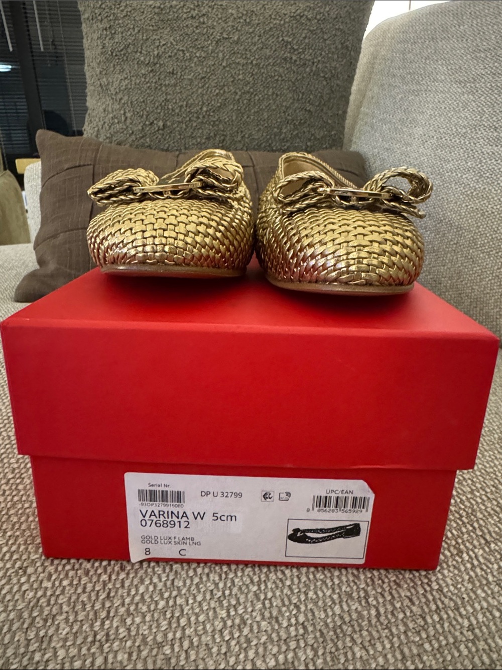 Brand New Salvatore Ferragamo Gold Woven Varina Bow Ballet Flats - Picture 2 of 7